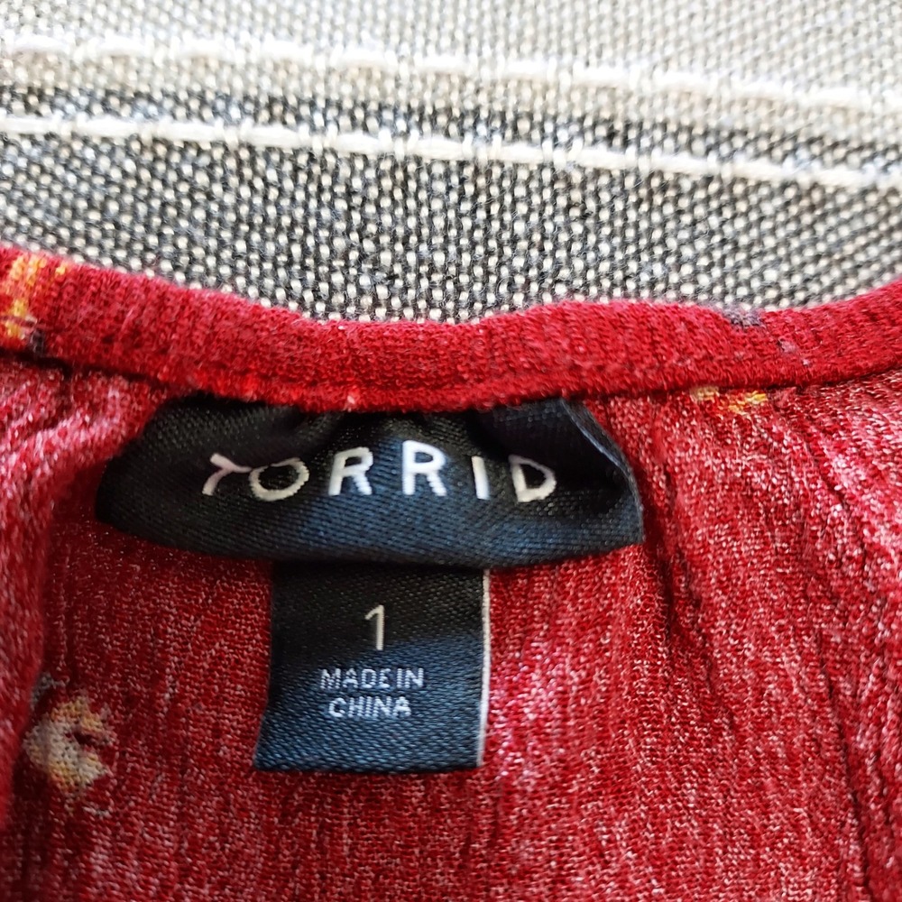 Torrid Floral Gauze Cold Shoulder Crochet Straps Red Size 1 Boho - Picture 7 of 8